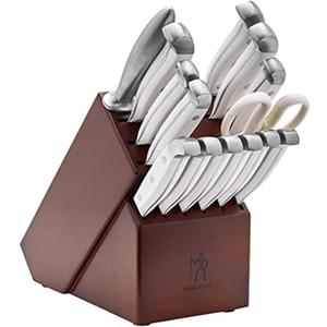 HENCKELS Statement Razor-Sharp 15-Piece White Handle Knife Set with Block, German Engineered Knife Informed by over 100 Years of Mastery (Dark Brown)