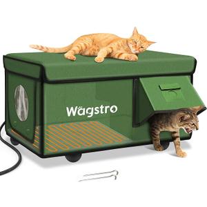 Heated Cat House for Outside, Waterproof Awning & Escape Door Heated Cat Houses for Indoor/Outdoor Cats in Winter, Elevated & Insulated Outdoor Cat Shelter for Feral Cat(Green, 25.2"x16.5"x13")