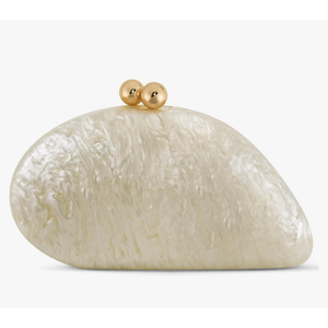 Acrylic Seashell Clutch Purse for Women, Elegant Marble Evening Bag with Gold-Tone Magnetic Clasp, Wedding Party Clutch Handbags, White