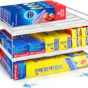 Pantry Organizers and Storage,3 Tiers Expandable Foil and Plastic Wrap Organizer, Adjustable Kitchen Cabinet Shelf Organizer, Shelves Storage Rack for Cabinet Countertop (9.8" To 15.6"L) (Gray)