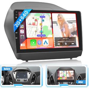 Car Radio for Hyundai Tucson IX35 2010 2011 2012 2013 2014 2015, 10.1 Inch Car Stereo Wireless Carplay Android Auto, Android 13 System, 2+64GB, Touch Screen Bluetooth Car Radio GPS WiFi Free Camera