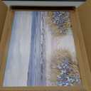 Wood Framed Coastal Beach Wall Art, Vintage Floral Ocean Landscape Canvas Wall Decor Paintings, Blue Boho Farmhouse Coastal Posters Prints Pictures for Living Room Bedroom Bathroom 12x16 Inch