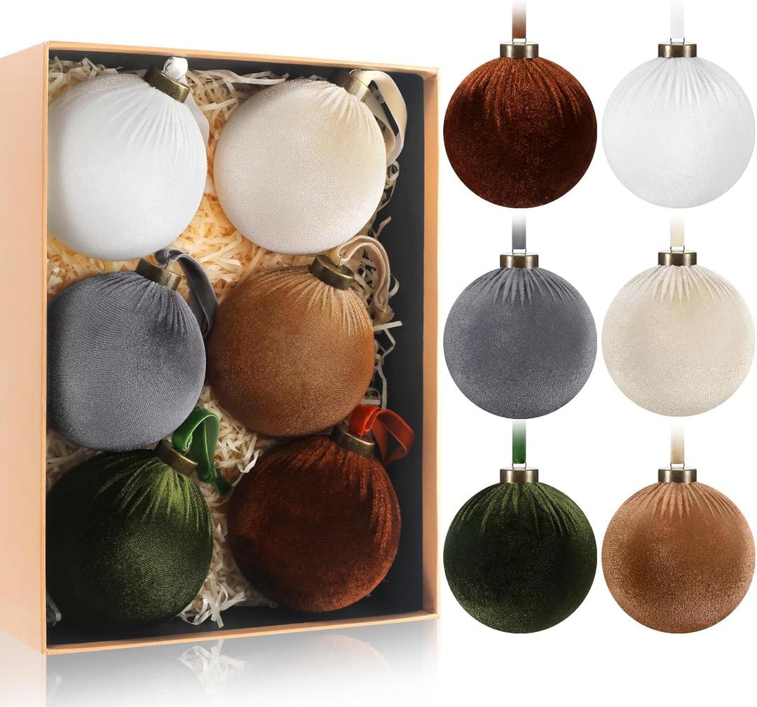 HyDren 6 Pcs Velvet Christmas Ball Ornaments 4 Inches Large Flocked Christmas Tree Hanging Ornaments Shatterproof Xmas Bulbs for Home Xmas Tree Party Decor(Multicolor)
