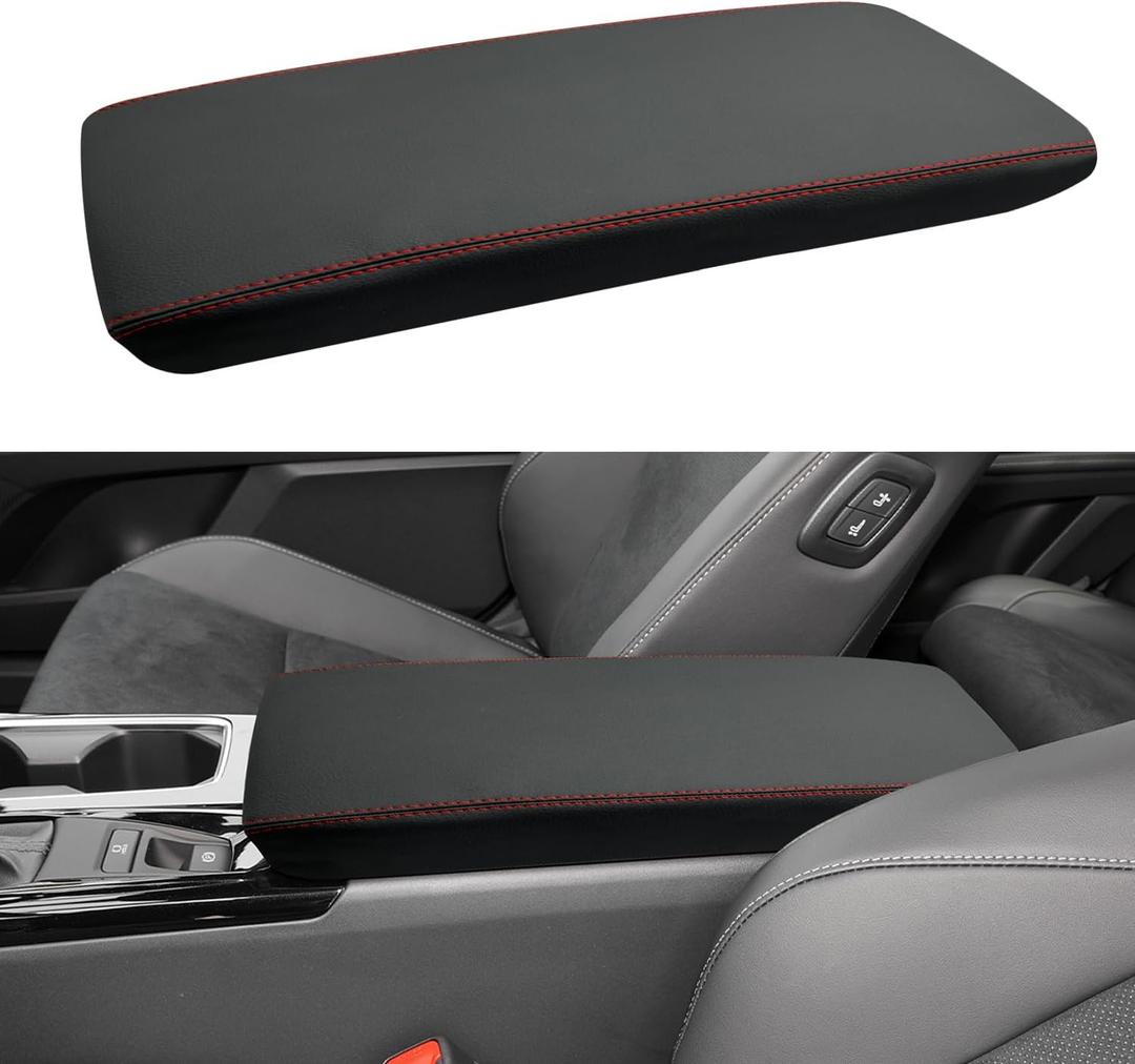 Armrest Lid Accessories for Toyota Camry 2025 2026, Center Console Cover, Arm Rest Box Protective Cover, Armrest Lid Leather Cover, Custom Armrest Interior, Middle Console Cover (Red Stitches)