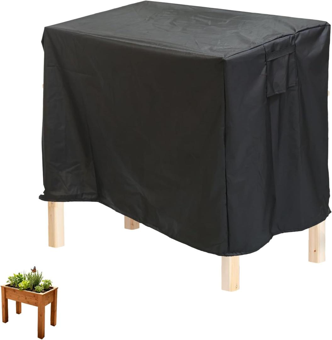 Winter Outdoor Raised Garden Bed Cover, 122x78x62cm/48x30x24in 420D Oxford Cloth Waterproof for Elevated Planter Box Stand for Snow Frost & Rain Protection (Black, Cover Only)