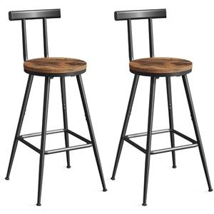 MAHANCRIS Bar Stools, Set of 2 Bar Chairs with Backrest and Footrest, 26" Tall Counter Stools, Metal Frame, Adjustable Feet, Easy Assembly, for Kitchen, Living Room, Pub, Rustic Brown BAHR6001