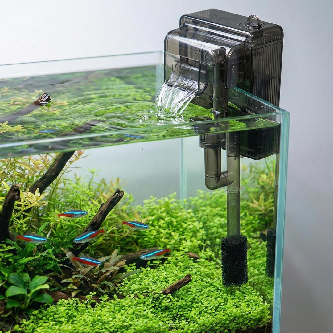 Slim Aquarium Filter 42 GPH Small Fish Tank Filter for 2.5 to 5 Gallon Tanks, Adjustable Flow Pre-Filter Sponge for Betta, Shrimp, Turtle Nano Reef Ideal Fish Tank Pump