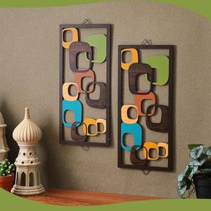 CroBlissful 2 Pcs Mid Century Wall Art Mid Century Modern Decor Elegance Wall Accents Wood Abstract Decor Geometric Panels for Interior Panel Wood Art for Home Living Room