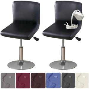 HFCNMY Bar Stool Chair Covers, 2 Pack Stretch Waterproof PU Bar Stool Covers with Backs Washable Bar Chair Covers Swivel Barstool Covers Slipcovers with Back for Low Short Back Chair Black