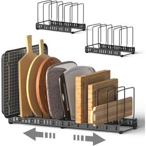 2PACK Cutting Board Organizer, Adjustable Divider Cutting Board Holder with Anti-slip Pads, Kitchen Cabinet Organizer for Baking Cookie Sheet Pan Bakeware Cookie, Black, Large-Size (11.3 in)