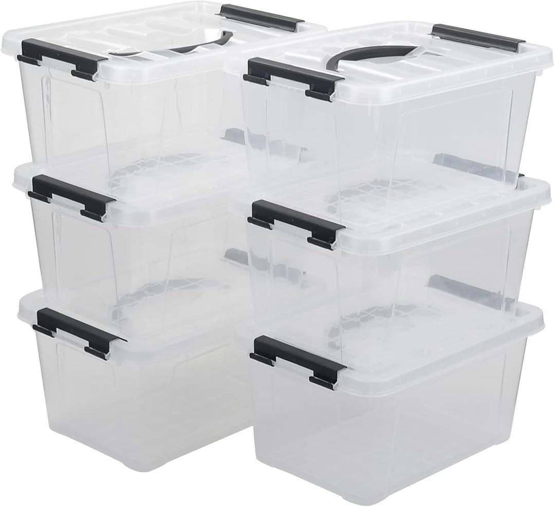 6-Pack Small Clear Storage Boxes, Plastic Bin with Lid, 5.5 Liter