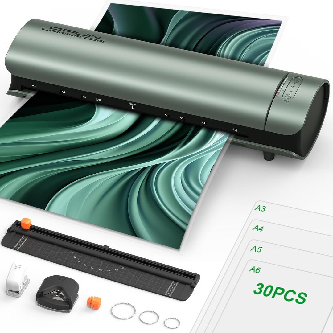 Qfun Laminator Machine 11x17 Cold Thermal Laminator13 inch Laminating Machine 60s Warm-up with 30 Laminate Sheets9 in 1 Desktop A3 Lamination Machine with Paper Trimmer for Teacher Home Office (Green)