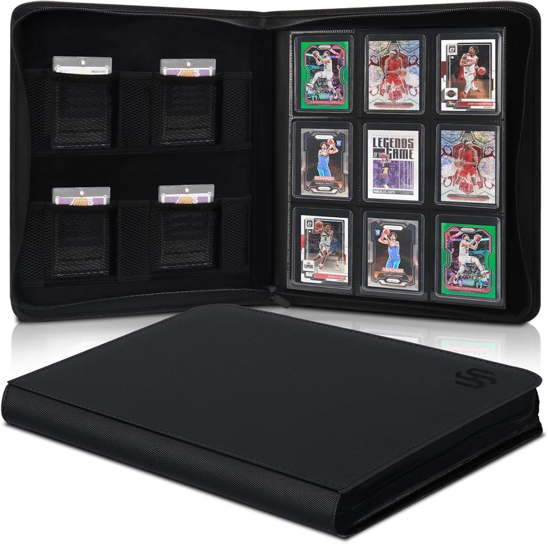 Toploader Binder, HYMENEX Top Loader Card Binder with 288 Slots and 4 Elastic Net Pockets Toploader Card Storage for 3" x 4" Rigid Card Holders Organized