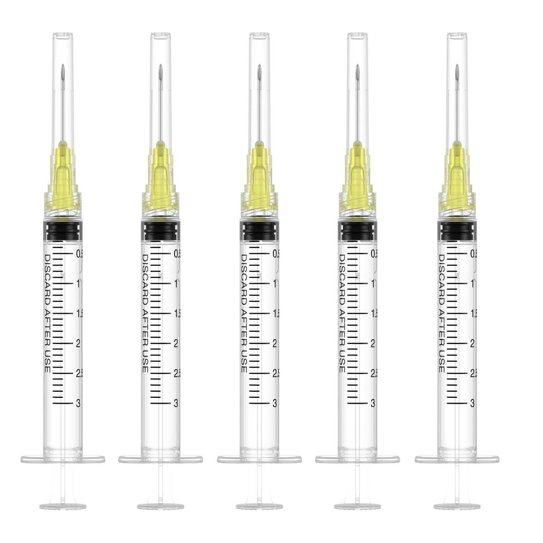 20 Gauge 1 inch Needle with Syringe (50Pack),3ml Luer Lock Disposable Syringes with Needle,Individually Wrapped