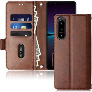 Xperia 5 IV Folio case flip Cases PU Leather Wallet Phone Cover (Xperia 5 IV Brown)
