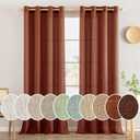 MIULEE Terracotta Linen Curtains 96 Inches Long 2 Panels for Bedroom Living Room, Soft Thick Linen Textured Window Drapes Burnt Orange Rust Fall Boho Decor Semi Sheer Light Filtering Grommet Curtains