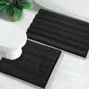 Yimobra Bathroom Rugs Sets 2 Piece, Soft Absorbent Chenille Bath Mat and U-Shaped Toilet Rug, Non Slip Machine Washable Quick Dry, Plush Shower Rugs for Bathroom Floor, 24"x17"+24"x20", Black