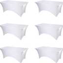BRILLMAX 6 Pack White Fitted Spandex Table Covers - 6ft Stretch Tablecloths for 6 Foot Rectangle Folding Cloths Rectangular Bulk Linen Fabric Elastic for Wedding Reception Banquet Birthday Party