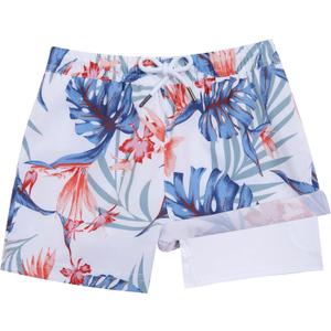 BRISIRA Boys Swim Trunks Bathing Suit Compression Boxer Brief Liner Swim Shorts Swimsuit Anti-Chafe Toddler Kids Youth Teen (7, Whitetropicalleaves)