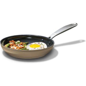 OXO Enhanced 8 Nonstick Frying Pan Skillet, Ceramic PFAS-Free Cookware, Stainless Steel Handle, Eggs & Omelets, Dishwasher & Oven Safe, Biscuit Brown