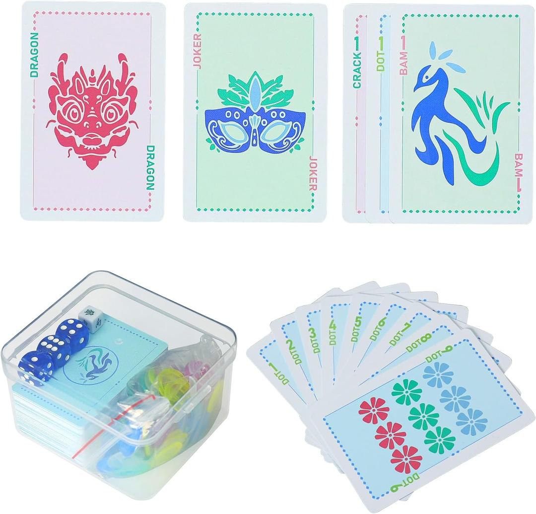 Jongyance 160-Piece American Mahjong Playing Cards Set, Includes Manual, Storage Box, Dice, Chips & Wind Indicator Portable, Travel-Friendly