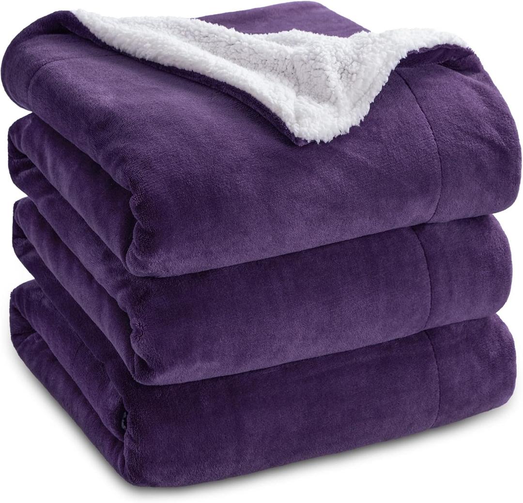 Bedsure Sherpa Fleece Blankets King Size for Bed - Thick and Warm, Soft Fuzzy Plush King Blanket for Winter, Purple, 108x90 Inches (King (108" x 90"), 08 - Purple)