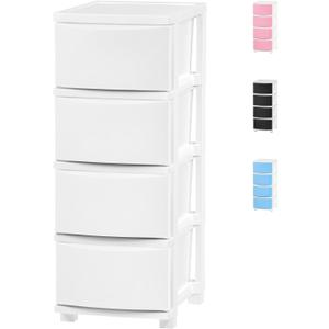 IRIS USA Plastic Drawer Storage Organizer, 4-Drawers, for Classroom Art Supplies Bathroom Dorm Bedroom Laundry Room, Slim Narrow, White Frame with Matte White Front Panels
