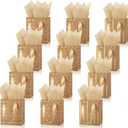 Tenare 12 Pcs Small Gift Bags Mini Metallic Paper Bag with Handle Tissue Paper for Graduation Father 's Day 4th of July Party Favor Supplies(4 x 2.75 x 4.5 Inch,Brown Gold)