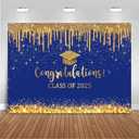 Mocsicka 7x5ft Blue and Gold 2025 Graduation Backdrop Glitter Background Class of 2025 Graduation Decorations Congratulations Grad Prom Banner Photo Booth