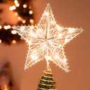 Joiedomi Christmas Star Tree Toppers Silver, 8" Metal Treetop Ornaments Battery Powered with Warm White LED Lights for Xmas Decorations Indoor, Holiday Party Decor