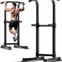 ZENOVA Pull Up Bar Dip Bar Squat Rack Workout Dip Station Height Adjustable Free Standing Chin Up Bar (Black)