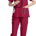 Scrubs for Women Set V-Neck Scrub Top & Jogger Pants with Multi Pocket Stretch Nursing Uniforms (XL)