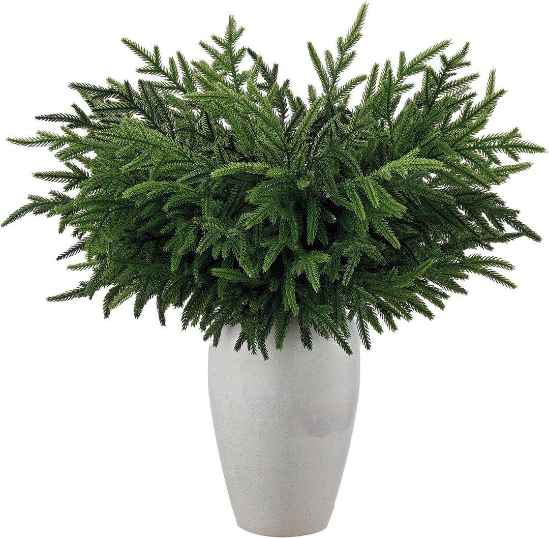 HIKISS 16 Pcs 24 Inch Realism Artisan-Crafted Norfolk Pine Branch - Artificial Christmas Greenery Stems with Lifelike Color Faux Cedar Pine Picks for Garland Wreaths Vases & DIY Indoor/Outdoor Dcor