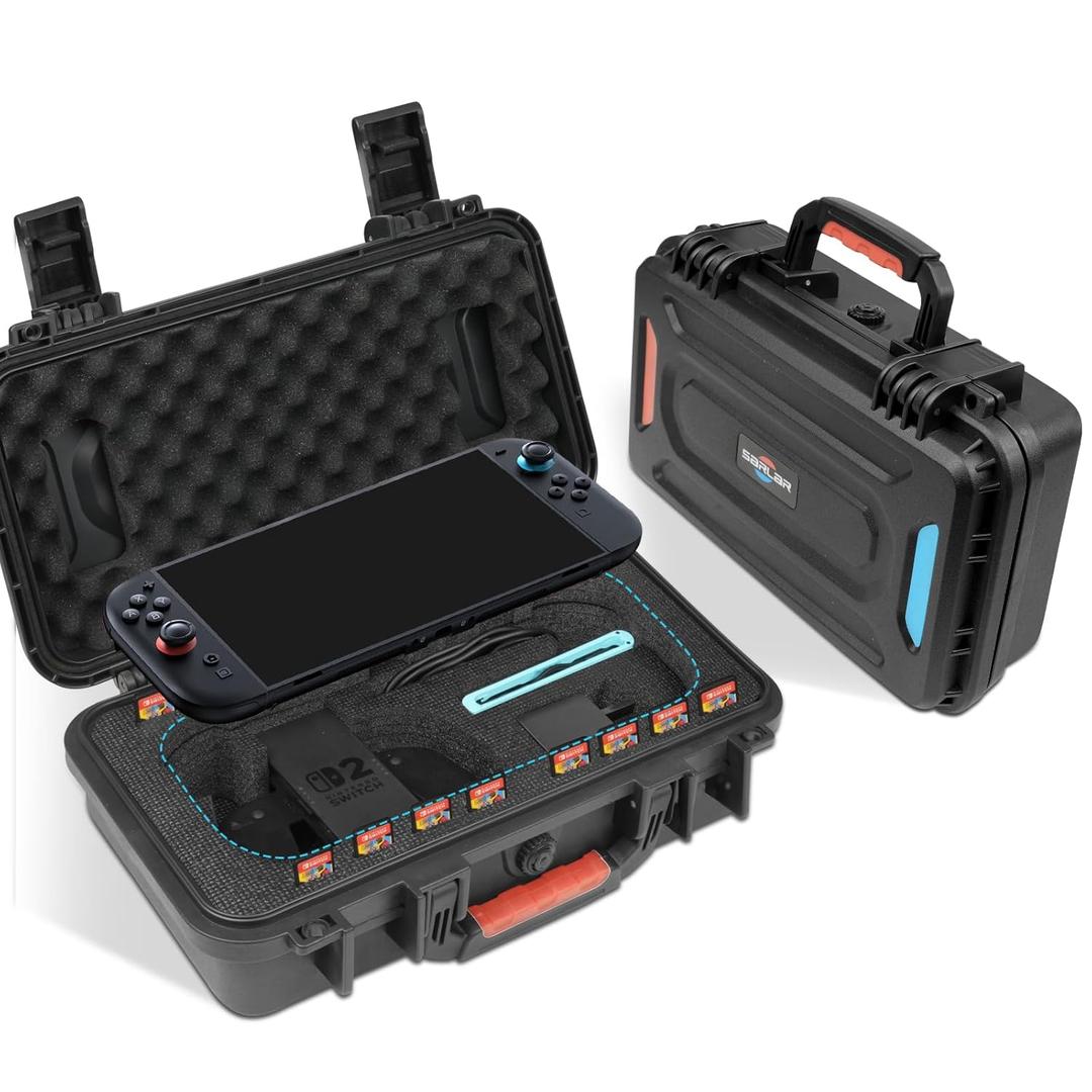 sarlar Hard Carrying Case for Nintendo Switch 2 2025, Waterproof Case for Console, Joy-Con 2 Charging Grip, Straps, AC Adapter, Idea for Travel and Home Storage, Black