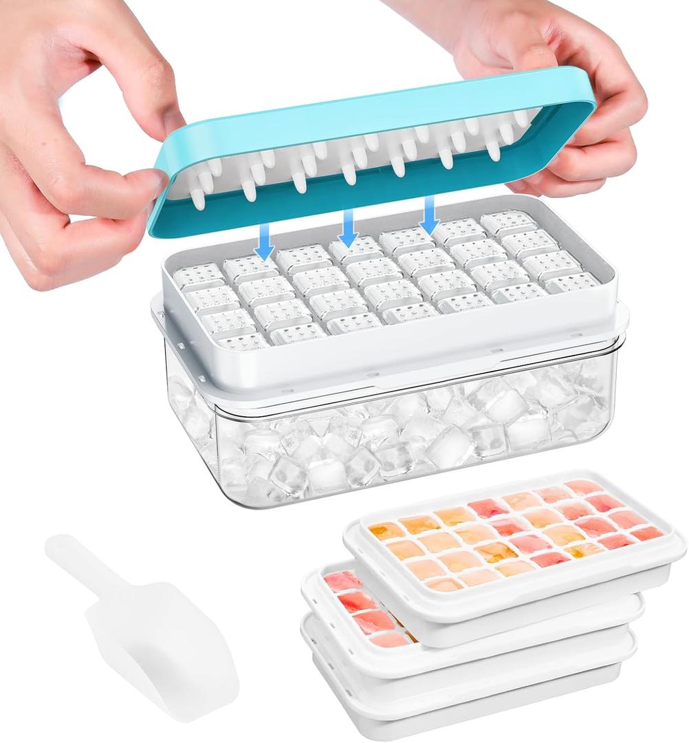 Ice Cube Tray with Lid and Bin, PHINOX 84 pcs Ice Trays for Freezer, Ice Cube Trays for Freezer with 3 trays, Container, Lid & Ice Scoop, BPA Free