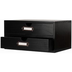 Wooden Storage Box Rustic Desktop Organizer with 2 Drawers Office Desk Accessories Shelf Small Craft Storage Containers Apothecary Cabinet and Chest Jewelry Holder for women(BLACK)