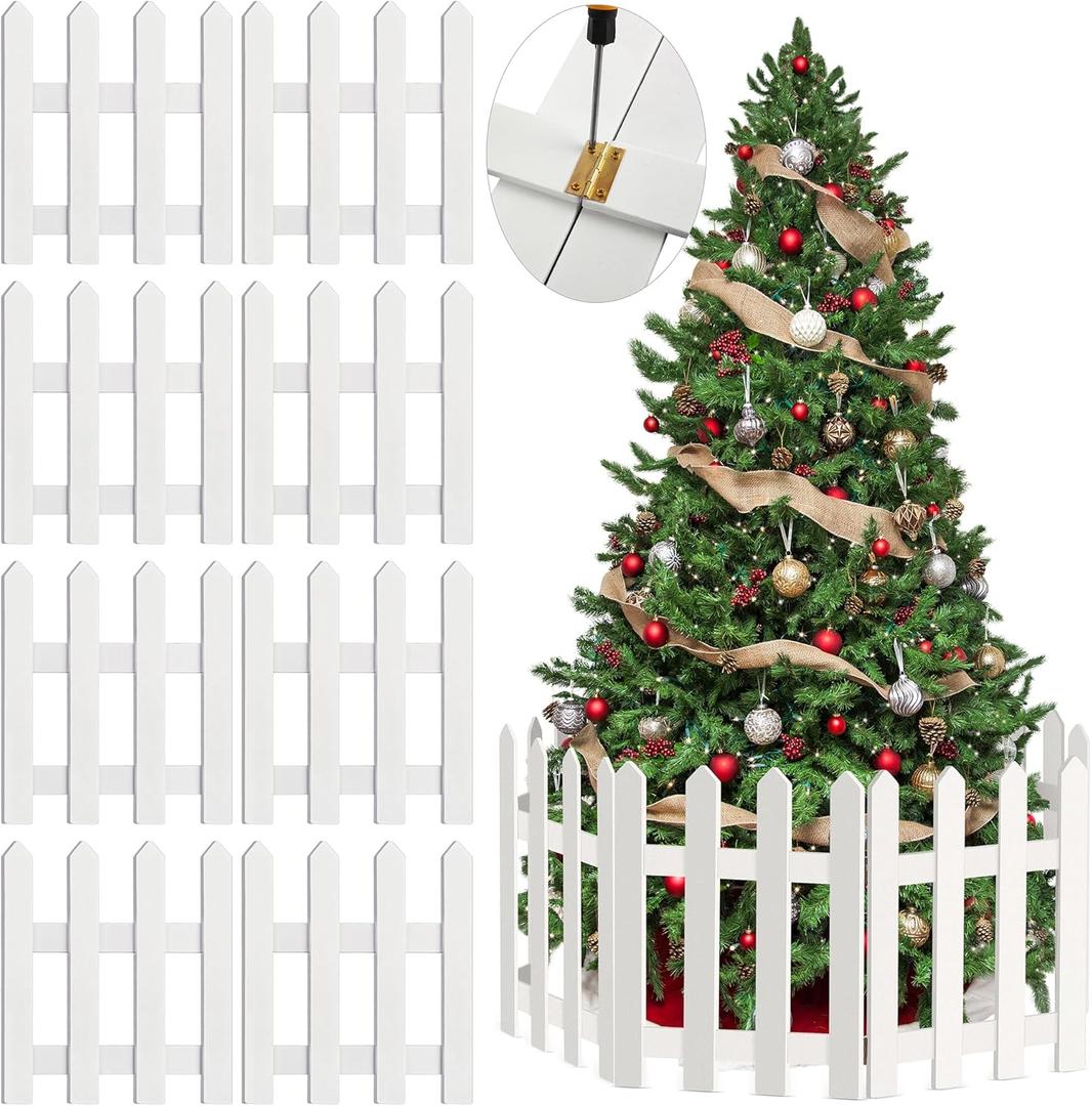 ANVAVO 8 Pack Thick Christmas Tree Fence White Wooden Picket Fence Tree Fences Decorations for Kids Pet Dogs Xmas Wedding Party Decor Miniature Home Garden Border Lawn Edge Fences, 15.7 x 12 Inch