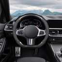 Ergocar Car Steering Wheel Cover Non-Slip Car Steering Wheel Protector Sport D-Shape Carbon Fiber & PU Leather Universal for Diameter 38cm(15") (Black-Stripe-U)