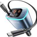 Car Charger, iPhone USB C Cable Retractable Fast USB C Phone Charger, Cigarette Lighter Adapter with 2 USBC Cables 25 Inch and 2 USB Ports, Multi Port Car Charging for iPhone 17/16/15/Pro Max-Blue