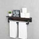 MBQQ Industrial Pipe Shelf,Rustic Wall Shelf with Towel Bar,24" Farmhouse Towel Racks for Bathroom,Floating Shelves Wall Mounted Home Decor Wooden Shelving,Retro Black, 24in