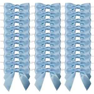 7Rainbows 30pcs Boutique 2.5" Light Blue Satin Ribbon Twist Tie Bows for Tying Up Packages Gift Wrapping