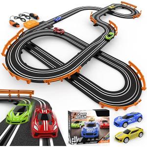 Slot Car Race Track Sets with 4 HighSpeed Racing Car, Battery or Electric Race Car Track for Boys and Kids, Dual Racing Game Lap Counter Circular Overpass Track, Gifts Toys for Boys Kids Age 6 7 812