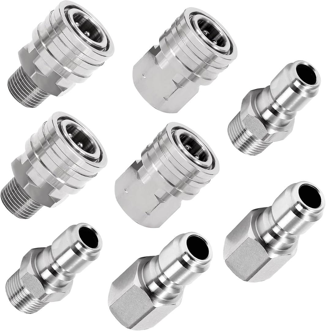 1/4Inch Pressure Washer Quick Connect Fittings,Stainless Steel Pressure Washer couplers for Home and Commercial,Female and Male Thread,Pressure Washer Adapter-5000PSI(8 Pack)
