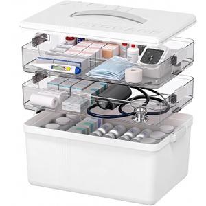 Citylife 3-Tier Medicine Cabinet Organizer,Medicine Cabinet First Aid Kit with Handle,Portable Multi-Purpose Storage Box Suitable for Family Emergency, Home, Travel, White