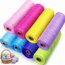 Timgle 8 Rolls Spring Easter Decor Mesh Ribbon for Wreath Making 10in x 30ft Pastel Coloful Poly Burlap Mesh Roll Fabric DIY Crafts for Holiday Wedding Decor Decorative(Light Color)