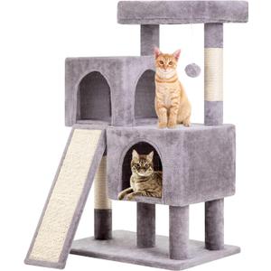 BestPet 36 inches Cat Tree for Indoor Cats Cat Tower with Scratching Posts Multi-Level Cat Furniture Condo with Ramp, Perch Spacious Cat Cave & Funny Toys for Kittens House, Dark Grey