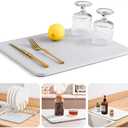 WALL QMER Super Absorbent Stone Drying Mat for Kitchen Counter, Fast-Drying Diatomaceous Earth Dish Drying Mats, Versatile Stone Drying Tray for Cups Dishes Bottles, Ash White​