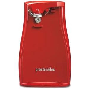 Proctor Silex Power Electric Automatic Can Opener for Kitchen with Knife Sharpener, Twist-off Easy-Clean Lever, Cord Storage, Red (75226)