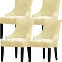 Lellen Velvet Stretch Wingback Chair Cover Slipcover - Reusable Protector Cover for Dining Room Banquet Home Decor etc Machine Washable Hand Washable (Cream, 4PC)