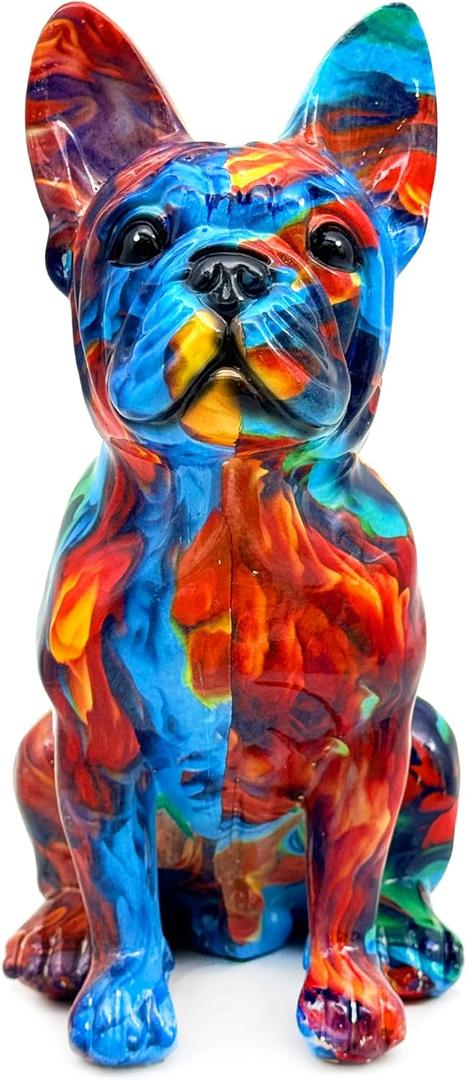 FUNSXBUG Colorful Art French Bulldog Statue Dog Figurines Sculpture Collectibles Home Office Desktop Decor Outdoor Garden Display Decoration Resin (Colour 3)